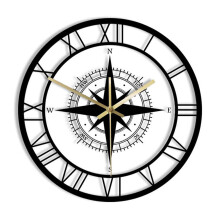 Horloge murale transparente LED Zeceouar noire, motif rose des vents et boussole, décoration nautique en acrylique - Compatible avec tous les styles