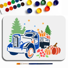 US1Pc PET Hohl-Mal-Schablonen zum Zeichnen und Malen für DIY-Scrapbook-Fotoalben mit 1 Pinsel, LKW-Motiv, 210 x 297 mm