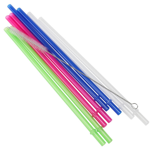 Conjunto de 8 canudos reutilizáveis de plástico rígido Chef Craft Select com escova, 26 cm (10,25 polegadas), multicoloridos.