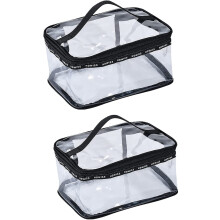 Set van 2 transparante make-uptassen, reistassen, opbergtassen, draagbare, transparante badkamertassen met ritssluiting, waterdichte toilettassen met