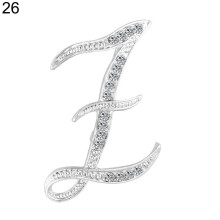Yesbay1Pc Rhinestone Engelsk Bokstaver Alfabet AZ Brosje Nål Ornament-Sølv