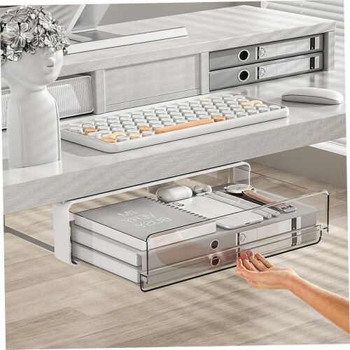 Under Cabinet Pull Out Drawer Organizer Clear Plastic Adhesive Shelf Storage for Kitchen Pantry Desk Accessories 1