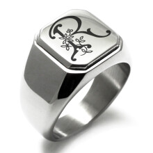 Tioneer Edelstahl-Siegelring mit dem Buchstaben R, floralem Monogramm, quadratischer, flacher Oberseite und polierter Oberfläche im Biker-Stil