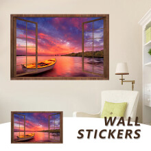 Home decor ZKCCNUK Sunset Sea Window Stickers Background Wall Room Decoration Wall Stickers Up to 30% off Clearance Indoor Outdoors