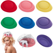 6Pcs 6 Colors Velvet Cloth Mini Hat Fascinator Base for DIY Crafts Hair Accessories Decoration Mixed Color 160x135x39mm 1pc/color