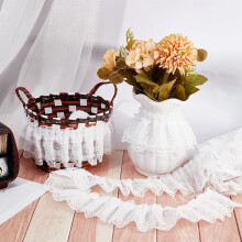 10 Yds 3-Layer Pleated Organza Lace Trim 65mm Wide, Compatible with Sewing Craft, Dress, Party Decor, DIY White