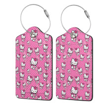 Hello Kitty 2Pc Stainless Steel & Leather Luggage Tags, Waterproof ID Holder, Compatible with Travel Bags, 2.9" * 4.6"