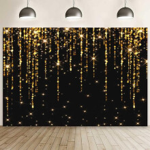 Black and Gold Sparkles Photography Background, compatible with Photo Studio, Wedding, Anniversary, Birthday, Bridal Shower, New Year Party Decor