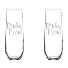 Set of 2 Glass Champagne Flutes Sparkling Wine Glasses Bridesmaid (8.5 oz Stemless)