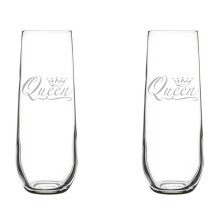 Set of 2 Glass Champagne Flutes Sparkling Wine Glasses Queen Fancy (8.5 oz Stemless)