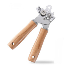 Handmatige blikopener van metaal met houten handvat, blikopener met glad mes, handblikopener