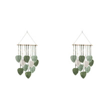 2x Macramé wanddecoratie met bladeren in boho-stijl, geweven wandtapijt voor kamer en huisdecoratie, groen