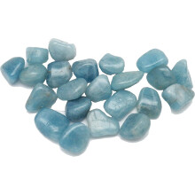 Ein (1) blauer Aquamarin-Trommelstein-Edelsteinkristall mit Tragebeutel, Informationskarte und Steinzertifikat (groß (8-12 g))