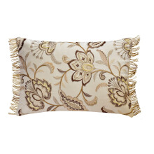 Beige 30x43 cm pudebetræk til lænden, hørperle med broderi og blonder, dekorativt pudebetræk med blomstermønster - Pearla