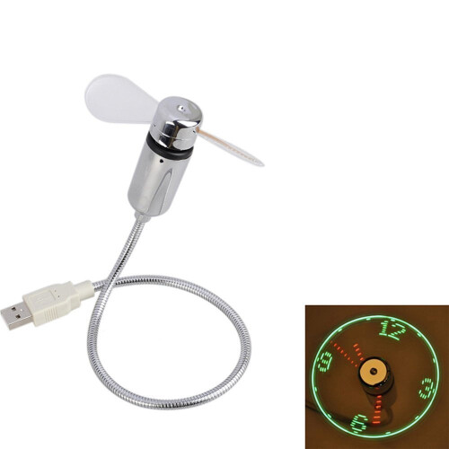 New Mini USB Powered LED Cooling Flashing Real Time Display Function Clock Fan Home Supplies 2
