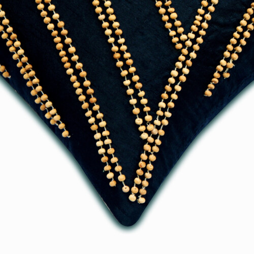 Μαύρες ορθογώνιες μαξιλαροθήκες 12"x20" (30x50cm), ξύλινες χάντρες Art Silk για την πλάτη, 1
