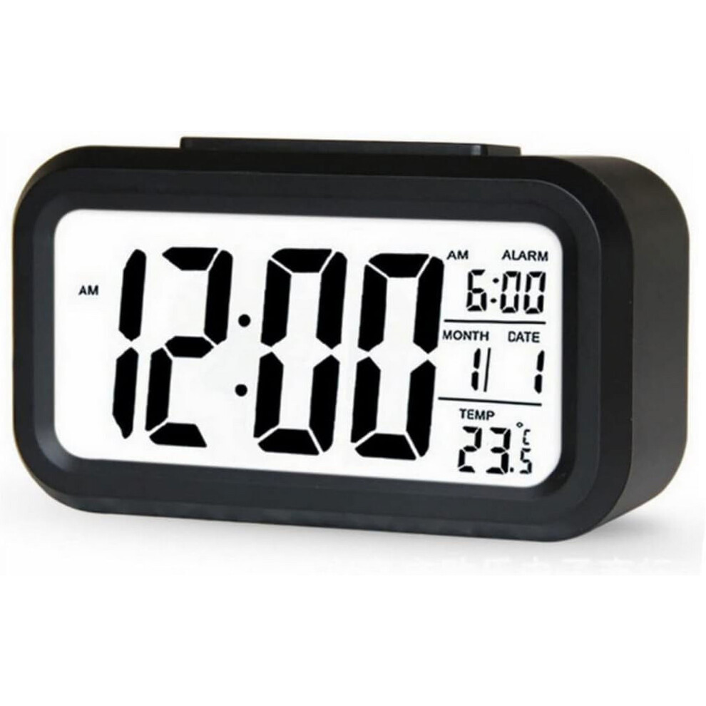 Cterwk Digital Alarm Clock With Snooze, Back, Night Date And Temperature, 12/24H Display, Light/Black