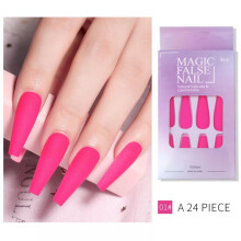 24PCS Fake Nails Matte Pure Color Long Ballet Fluorescent Nail False Tips Artificial Finger Manicure for Women and Girls (Pink)