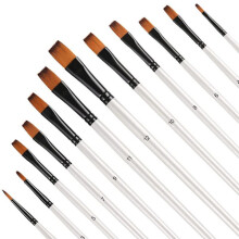 12pcs Acrylic Painting Brushes Set, Flat Tip Nylon Hair Artist Brushes for Acrylic Watercolor Ink Canvas Painting