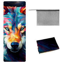 Toalha de ginástica Wolf com bolsa de armazenamento, 185 x 68 cm, ideal para ioga, pilates, fitness, etc. - Toalha para tapete de ioga, cobertor de