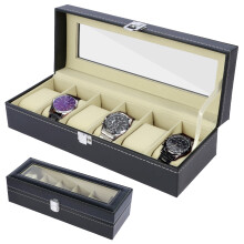 FUYGRCJ Horlogebox Organizer met 6/12 vakken en glazen deksel, krasbestendige horlogehouder van PU-leer voor dames en heren, 30x11x8cm/30,5x20x8cm