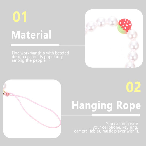 Pulseira de Pérolas: 2 peças com pingente de fruta para celular, acessório para mochila, câmera e bolsa. 1
