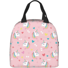 Sac à lunch isotherme rose licorne et cœur pour femmes et hommes - Réutilisable avec poches zippées, idéal pour le bureau, l'école, les