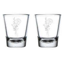 Set van 2 borrelglaasjes van 50 ml. Cadeau met geboortemaandbloemen (januari - anjer).