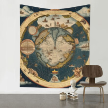 Dekoratív fali dísz, Planisphere gobelin, 60x51 hüvelyk (függőleges stílus), fekete
