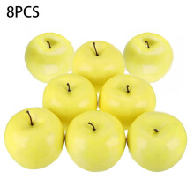 Lot de 8 pommes artificielles jaunes réalistes pour la décoration de table et de cuisine.