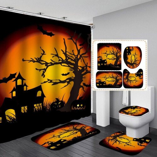 Feiona-Σετ Κουρτινών Ντους για το Halloween Κουρτίνα Ντους με Χαλιά, Κάλυμμα Καπακιού 2