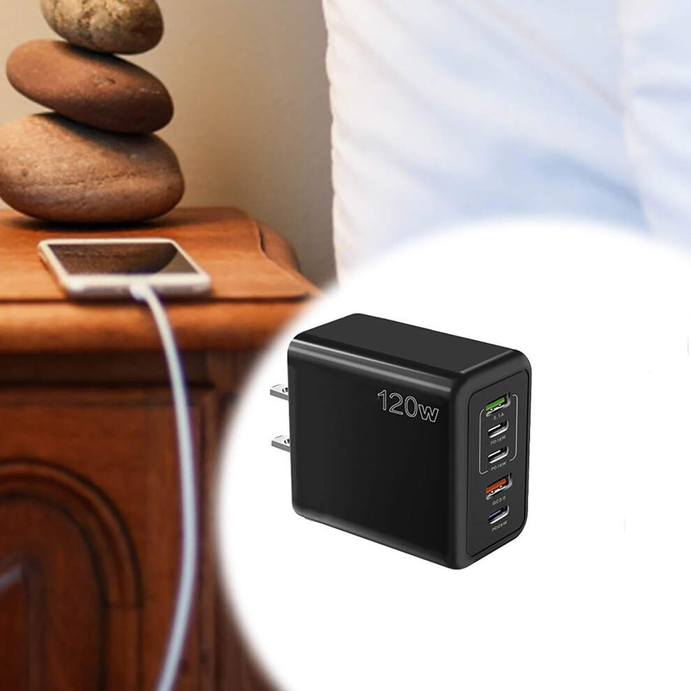 120W Fast Charger With 5 Ports (3Pd+2Usb) Compatible With Multiple Devices, Wall Adapter For Fast Charging & Travel 9423501380135