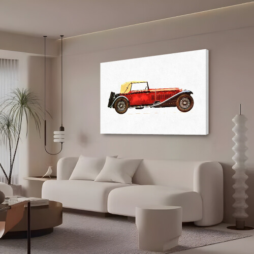 Pôster em tela com carro clássico retrô para decoração de quarto, escritório ou sala de estar, estilo moldura, 20x30cm (8x12 polegadas). 2