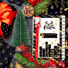 Pnellth 24Pcs Christmas Black Gold Scrapbook Paper Pad, Tree Snowflake Elk Pattern, Double-Sided Cardstock for DIY, Compatible with Scrapbooking
