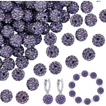 100 buc Mărgele din lut polimeric violet cu pietre Mărgele rotunde de 10 mm, formă de bilă disco, pentru confecționarea bijuteriilor DIY