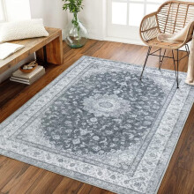 Tapis Haperlare, lavable en machine, antitache, à poils courts et effet vieilli, idéal pour le salon, la chambre ou le bureau, 90 x 150 cm, gris.