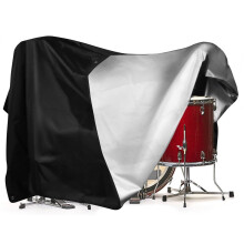 Drum Set Cover, Black 420D Waterproof Oxford Cloth Compatible with Most Drum Sets, UV-Resistant with Silver Coating, Weighted Corners & Zipper
