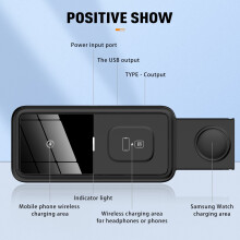 3 az 1-ben vezeték nélküli töltő, 15 W-os hordozható gyorstöltés, kompatibilis Samsung Watch, AirPods, iPhone és Android készülékekkel