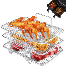 Airfryerrek voor Ninja, meerlaags dubbel mandje, geschikt voor oven, magnetron, bakken, braden, toasten, roestvrij staal