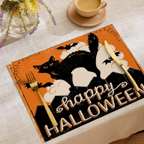 Σουπλά Janrevotw από λινό για το Halloween, σειρά Trick-Or-Treating, συνδυαστικά τραπεζομάντιλα,