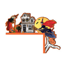 Πινακίδα Wadada για την πόρτα Halloween, μάγισσα σε σκούπα και κολοκύθα, ξύλινη