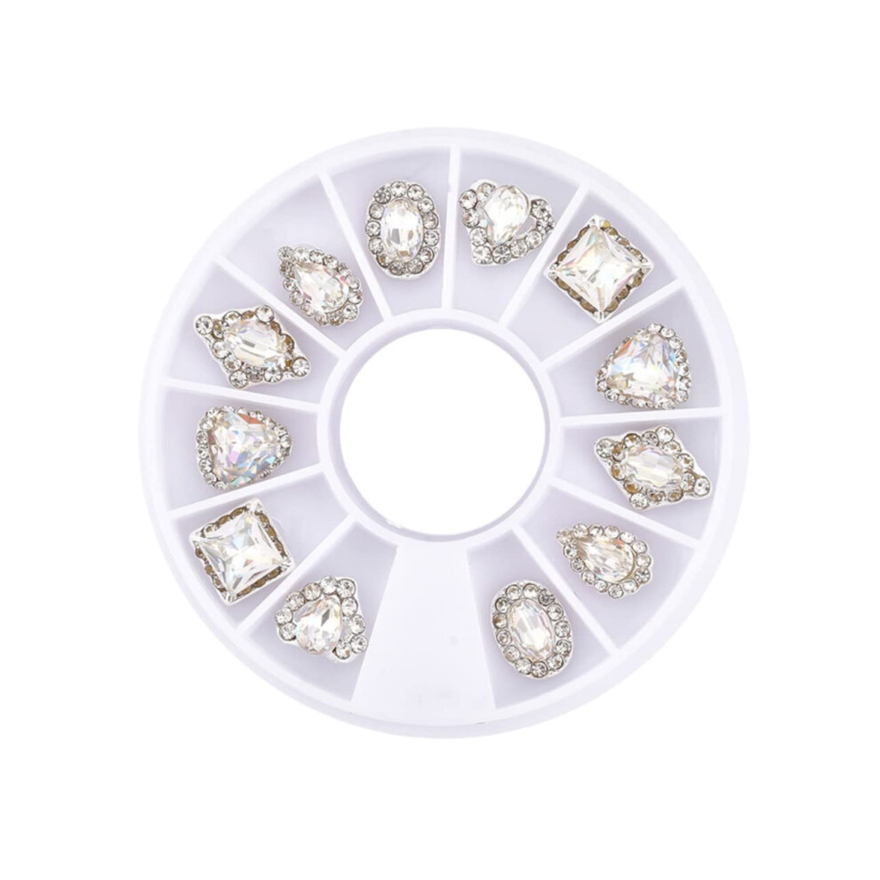 Nail Art Rhinestones with Alloy Charms, Shiny Crystal 12 Grid Nail Decoration Set