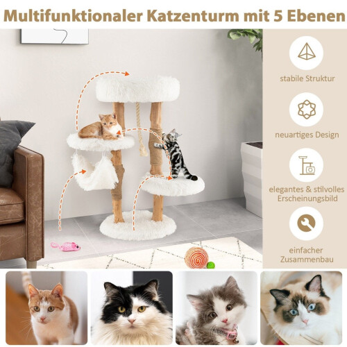 87cm solid wood scratching post multi-layer cat activity center 2
