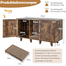 Katzenschrank für Katzentoilette mit 2 Türen & Kratzbrett & Eingang 120 x 52 x 65 cm Vintage