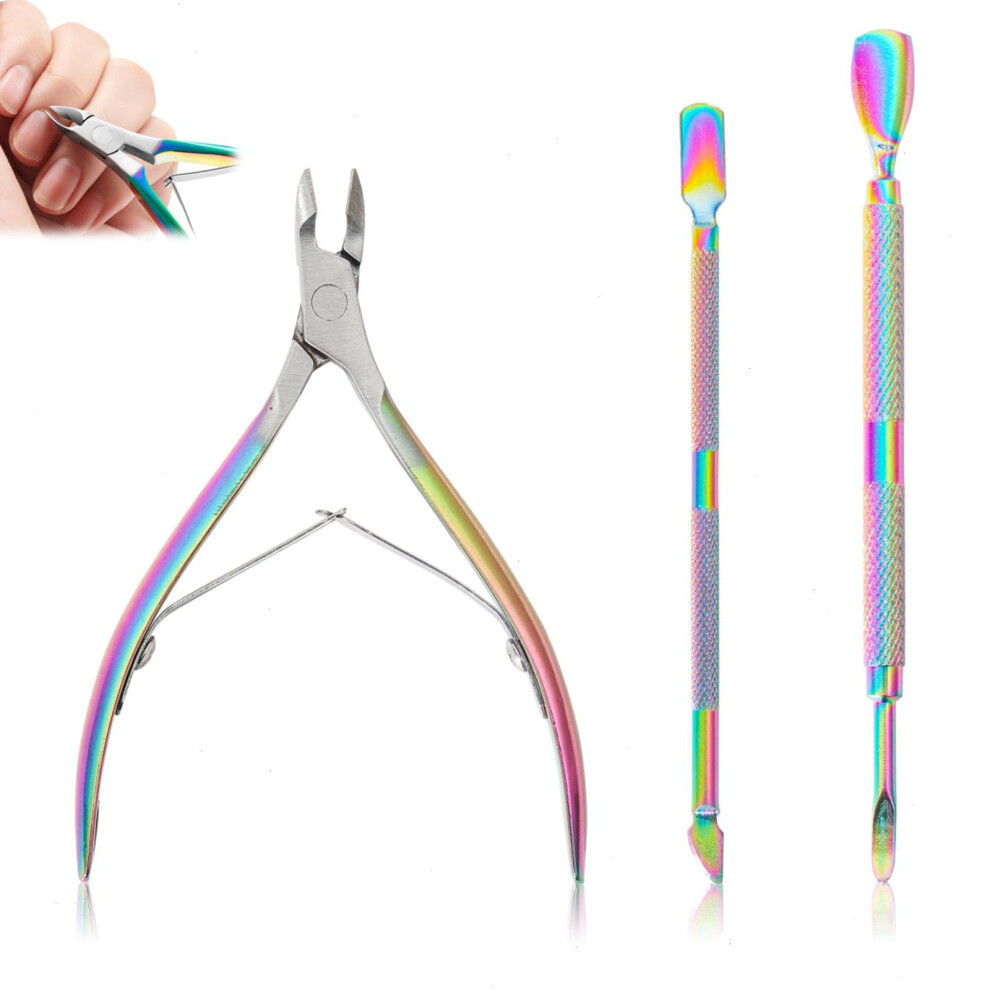 Professional Stainless Steel Cuticle Nipper and Trimmer Set with Pusher, Ergonomic NonSlip Handle