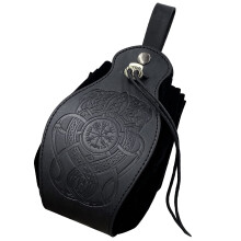 Medieval Leather Pouch with Drawstring Closure for LARP Belt, Renaissance Faire Dice Bag Black
