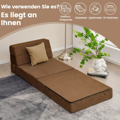 3 in 1 folding sofa bed with washable cover extra thick foam (15cm) brown 2
