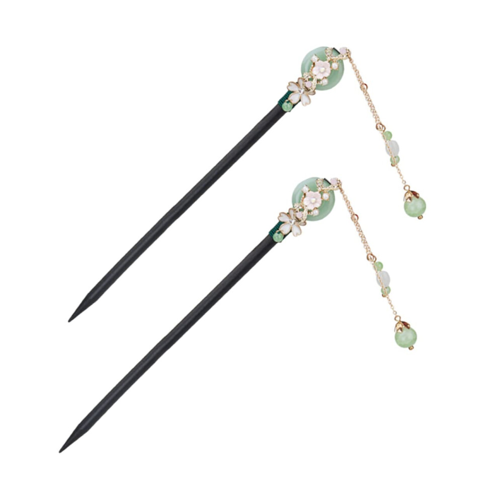 Unisex Chinese Hair Sticks With Tassel, Wooden Floral Chopsticks For Secure Bun Hold And Hanfu Styling