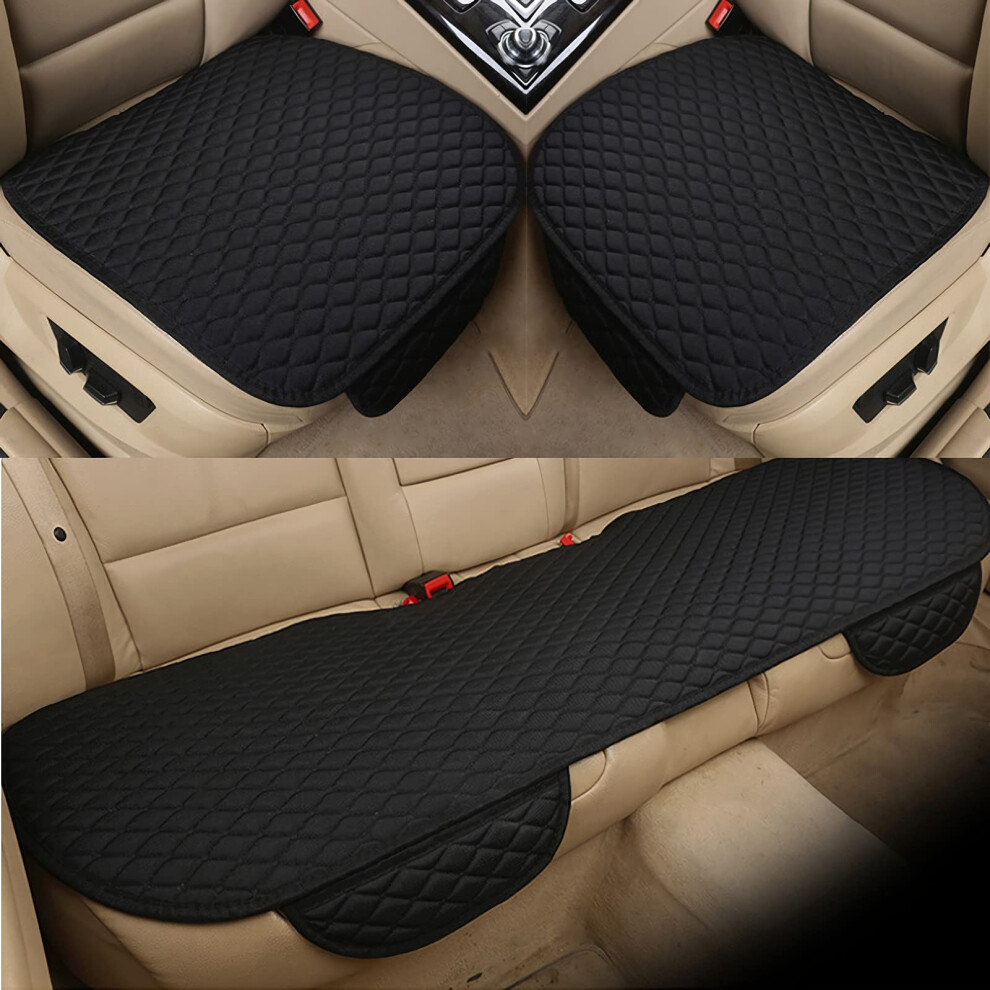 Universal Linen Car Seat Covers Full Set, Antislip Breathable Cushions Front And Rear, Black 9450606260154