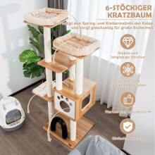 Tiragraffi a 6 livelli da 176 cm con comodi tappetini, grotta e arco per gatti Beige